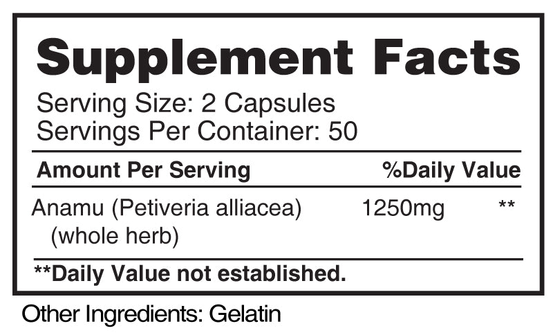 Anamu (Guinea Hen Weed) Capsules - 1250mg Organic Immune Support & Detox, 180 Count
